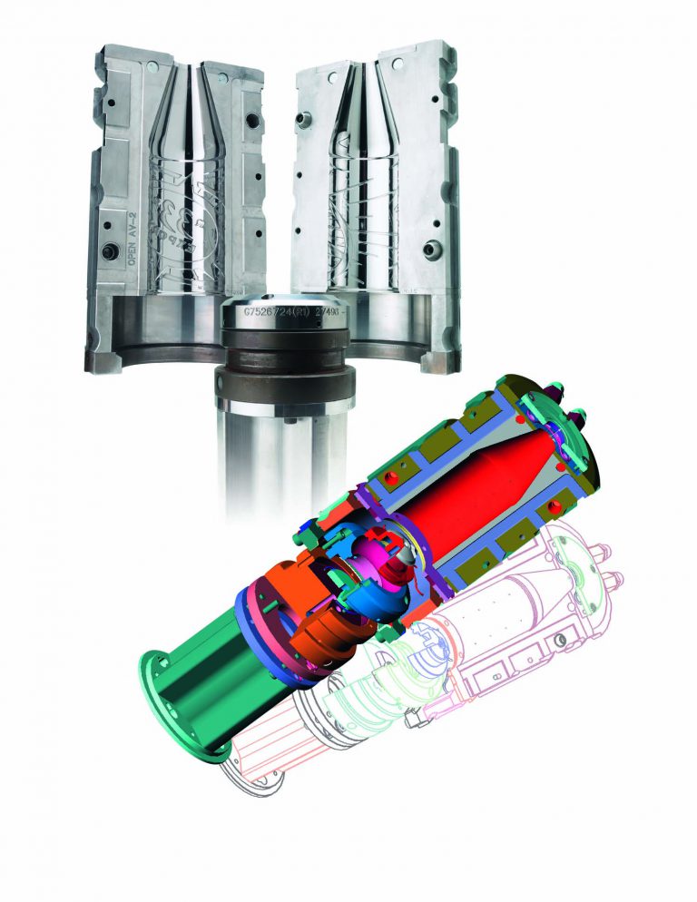 Picture of CAD design of Blow Mold to it's the manufactured assembly